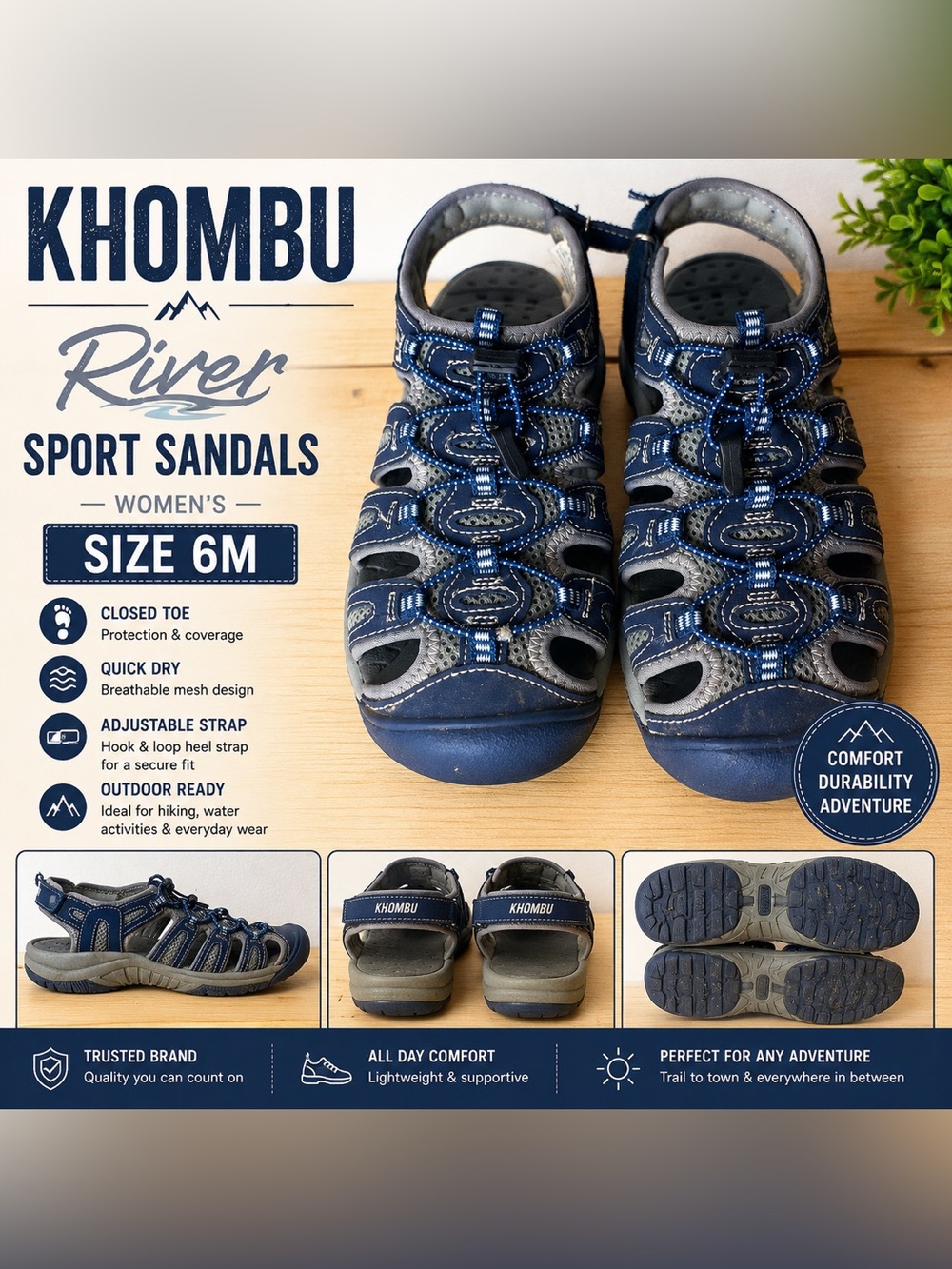 Khombu Navy and Gray Women's Closed-Toe Sport Sandals